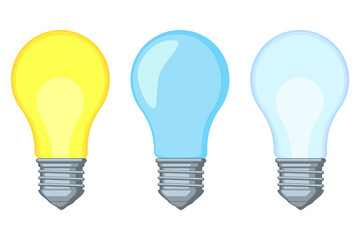 Colorful cartoon warm and cold light bulb set