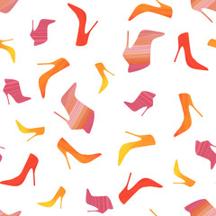 Seamless pattern with the women's shoes on a white background