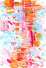 abstract pink blue background drawn by markers and pens. Sketch made with scribbles, spiral, strokes. Great design element for brochure, banner, cover, booklet, flyer, card, poster