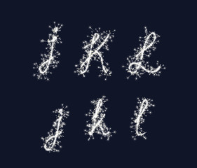 Vector sparkler alphabet font JKL letters for birthday and new year