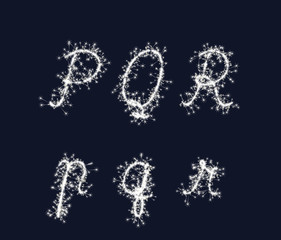 Vector sparkler alphabet font PQR letters for birthday and new year