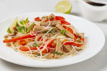 Glass noodles salad with meat.