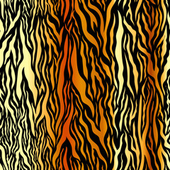 Luxury glossy tiger skin, golden stripes on black, seamless pattern