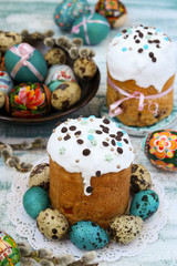 Spring still life of Easter cakes and painted eggs