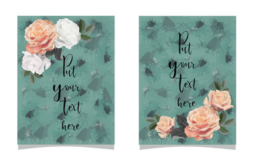 Set of card with rose and abstract background-vector