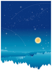 Obraz na płótnie Canvas 月と星空