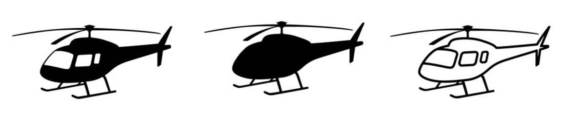 Helicopter simple black silhouette. Isolated copter icon vector illustration on white background - obrazy, fototapety, plakaty