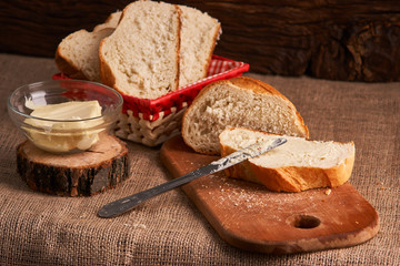 bread with butter. Concept of homemade food. Close up