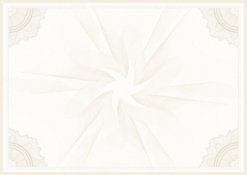 Bond security watermark guilloche pattern (vector complicated line texture) with corners. Blank background useful for certificate, diploma, official document, formal paper, currency, money