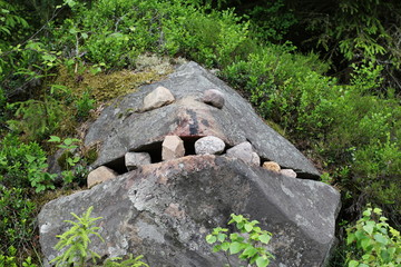 Stone face in forest