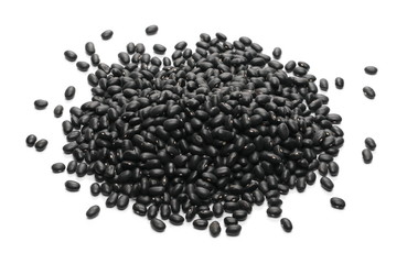 Black beans pile isolated on white background