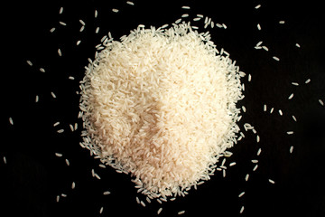 White rice on a black background