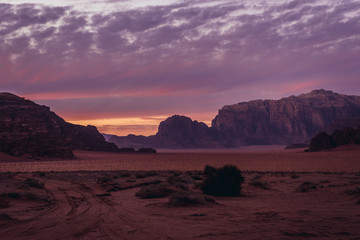 Sunset in Wadi Rum desert in jordan