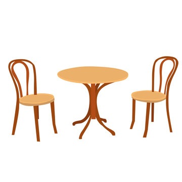vector isolated table round and two chairs brown