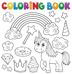 Coloring book unicorn and objects 1