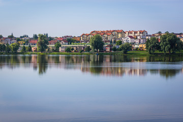 Fototapeta na wymiar Lake in the middle of Ilawa town in Poland