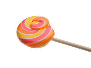 A lollipop. Multi-colored candy on a stick. Closeup, isolated, clipping.
