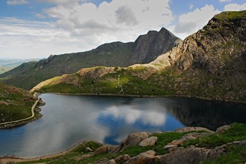 Glaslyn lake from Mount Snowdon, Miner's track, Snowdonia, Wales 