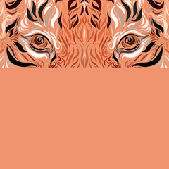 look of a majestic tiger on an orange background