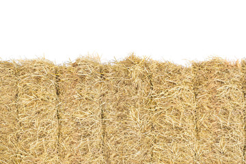 Hay bale straw close up on white background