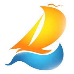 Sailing vessel floats on a blue wave