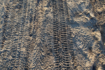 Dirt wheel track on frozen earth