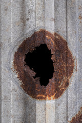 Galvanized iron sheet, decay from being rusty damaged that ripped a hole