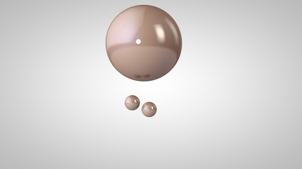 3D illustration of pink, shiny balls, one big and two small balls. Spheres in the air, isolated on a white background. 3D rendering of an abstraction. Space with geometric, round objects.