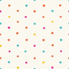  Colorful irregular polka dots vector seamless pattern. Trendy seamless pattern. Pink, yellow, orange, turquoise circles on white background. Vector illustration. Surface pattern design. © Agnes