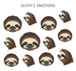 Sloth face emotions collection. Funny cartoon animals © a7880ss