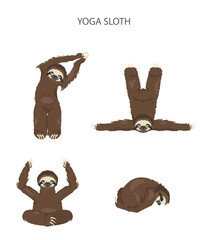 Sloth yoga collection. Funny cartoon animals in different postures set