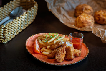 french fries with chicken fillet