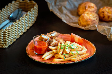 french fries with chicken fillet
