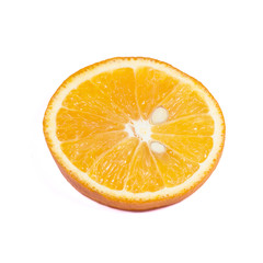 Fresh ripe orange slice isolated on white background. Top view.