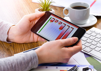 female hand with objects for doing business in the office
