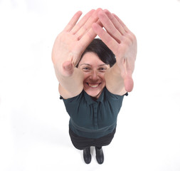 happy woman stretching hands