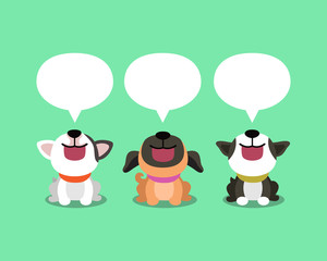 Vector cartoon cute dogs with speech bubbles for design.