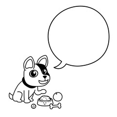 Cartoon character french bulldog with speech bubble for design.