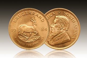Krügerrand Südafrika 1 Unze Gold Münze 1984 - obrazy, fototapety, plakaty