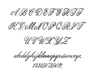 Latin alphabet classical calligraphy and lettering. Wedding font.