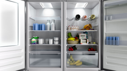 Open Stainless steel modern refrigerator 3d illustration
