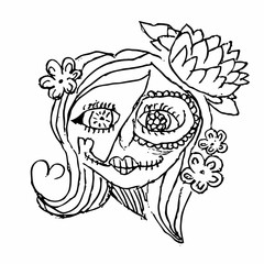 Day of the dead, girl with make up of sugar skull. Children's drawing, prints on T-shirts, vector illustration