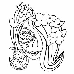 Day of the dead, femaly sugar skull. Children's drawing for print on T-shirts. vector illustration