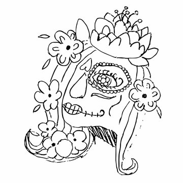 Day of the dead, make up of sugar skull. Children's drawing, prints on T-shirts, vector illustration