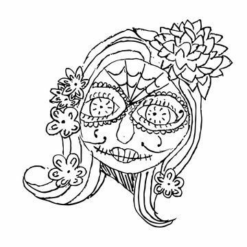Day of the dead, sugar skull. Children's drawing.  prints on T-shirts, vector illustration