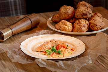 fish garnished with vegetables