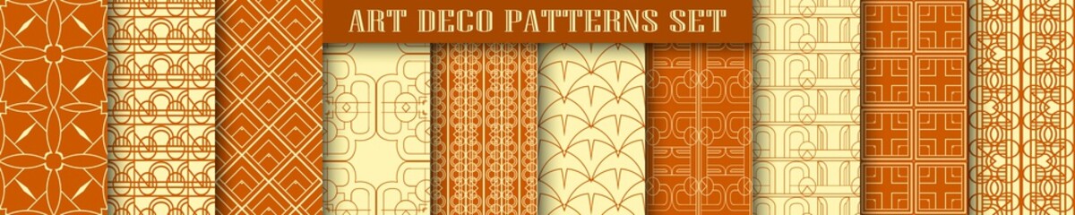 Vector modern tiles patterns collection. Set of abstract art deco seamless monochrome backgrounds