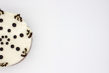 Chocolate cake. Cake of several varieties of chocolate: black, milk and white.