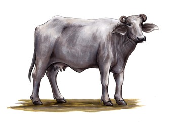 black Buffalo standing on the ground on white background