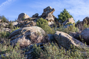Riscos graniticos en cerro de la Higuera. La Pedriza. Madrid. España. Europa.